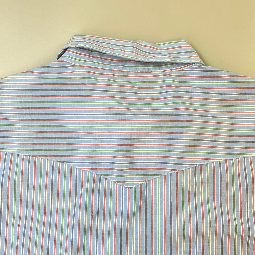 Rustler Shirt Mens XXL Blue Stripe Pearl Snap Cowboy Rockabilly Rodeo Heritage - Picture 6 of 13